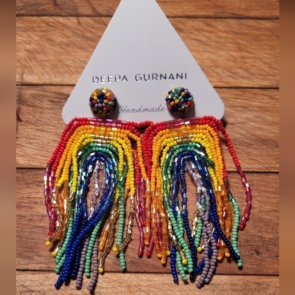 DEEPA GURNAN Rainbow Pride Beaded Chandelier Earrings
